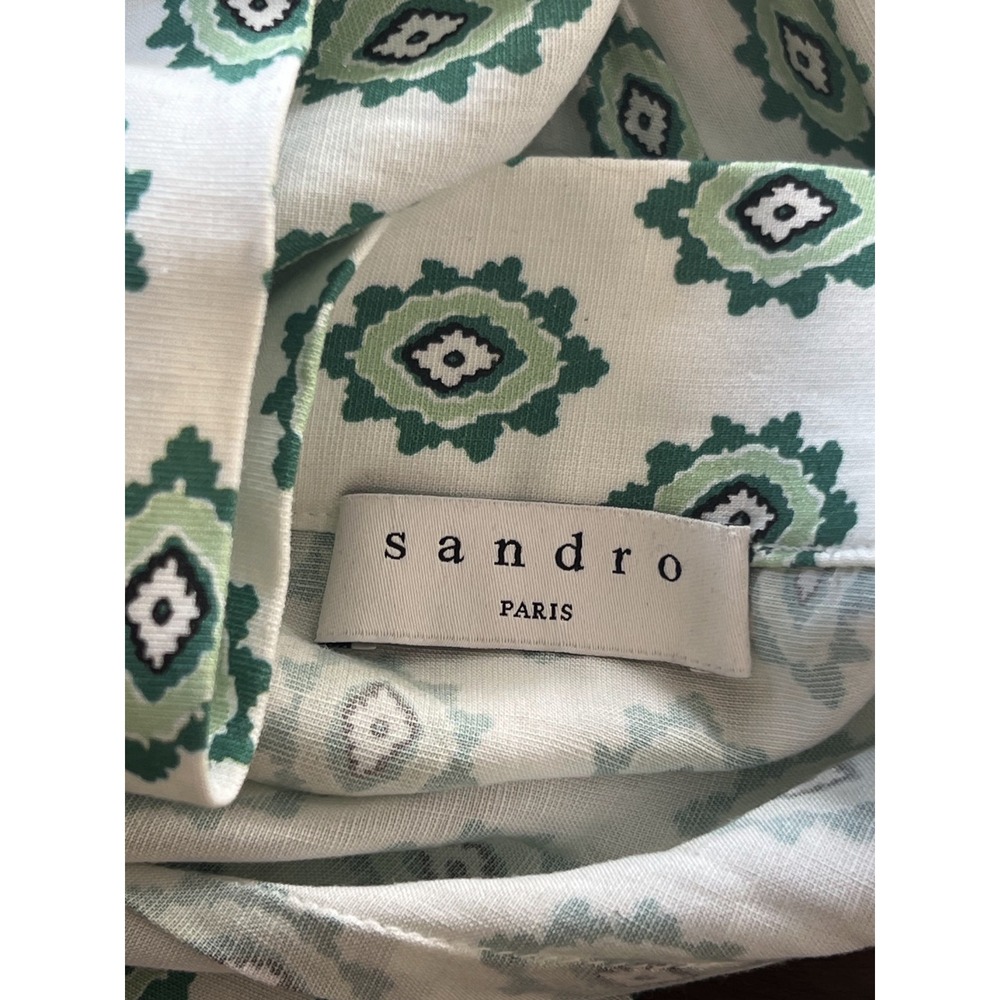 Sandro Paris Green Paisley Tile Linen Blend Tiered Maxi Skirt 1 - Picture 5 of 6